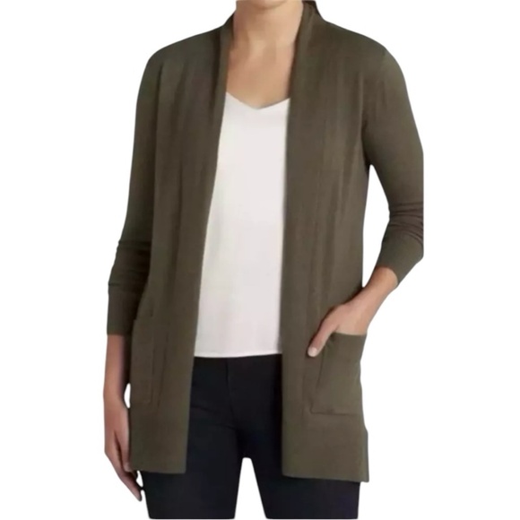 Stitch Fix x Pink Clover Olive Green Penton 2 Pocket Open Cardigan Small NWT - Picture 1 of 11